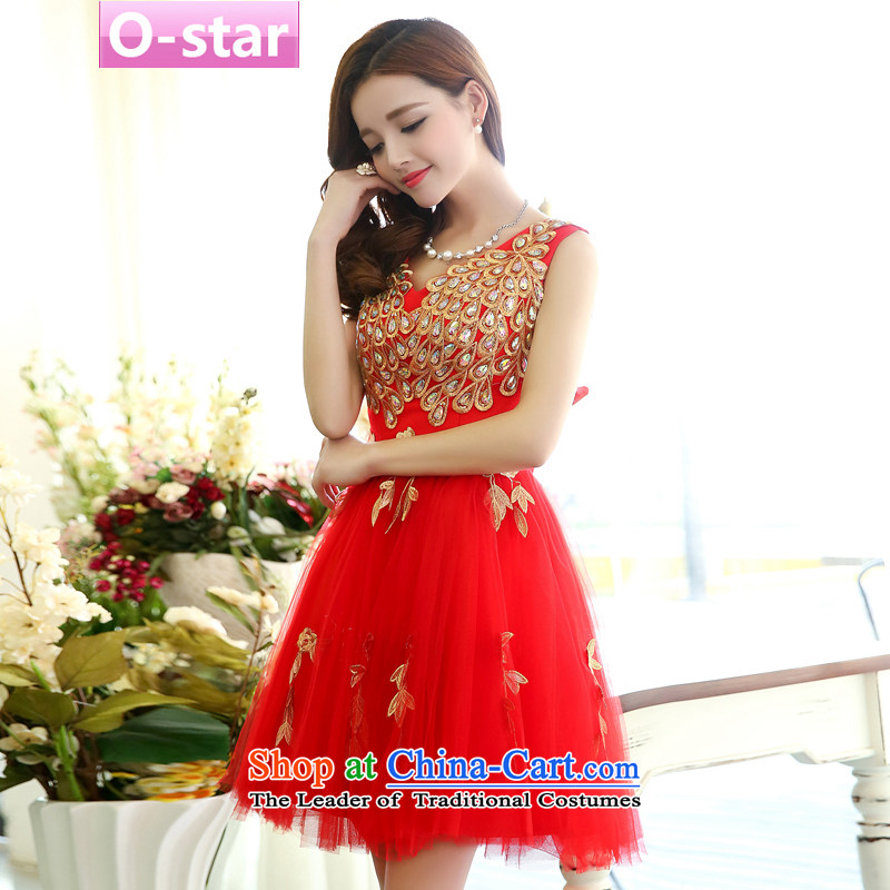 2015 Summer Korea o-star version long stylish sleeveless V-Neck Peacock bon bon skirt evening dress skirt wedding dress bows services large red l,o-star,,, shopping on the Internet
