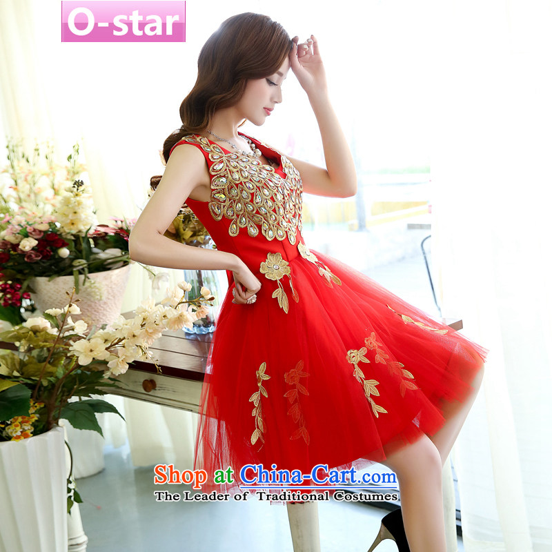 2015 Summer Korea o-star version long stylish sleeveless V-Neck Peacock bon bon skirt evening dress skirt wedding dress bows services large red l,o-star,,, shopping on the Internet