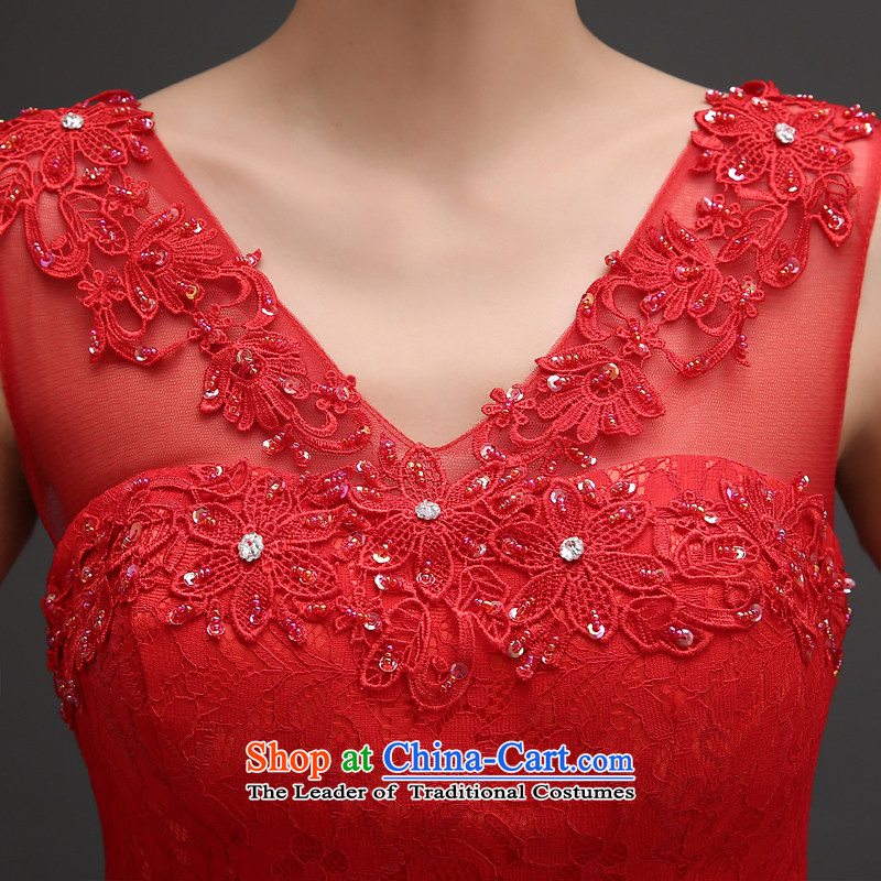 Wedding dress uniform evening drink wedding dresses 2015 new marriages bows to lace shoulders long bridesmaid dress banquet evening dresses red , L, hundreds of Ming products , , , shopping on the Internet