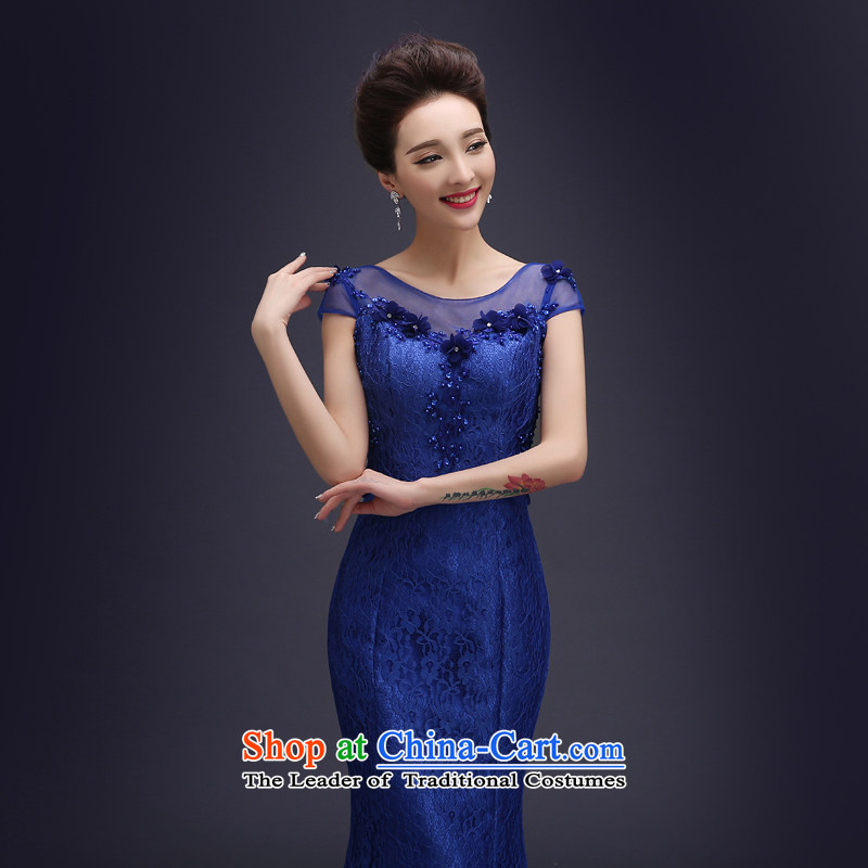 Wedding dress uniform evening drink in the autumn 2015 new stylish evening dresses long crowsfoot Sau San slotted shoulder wedding dresses blue , L, hundreds of Ming products , , , shopping on the Internet