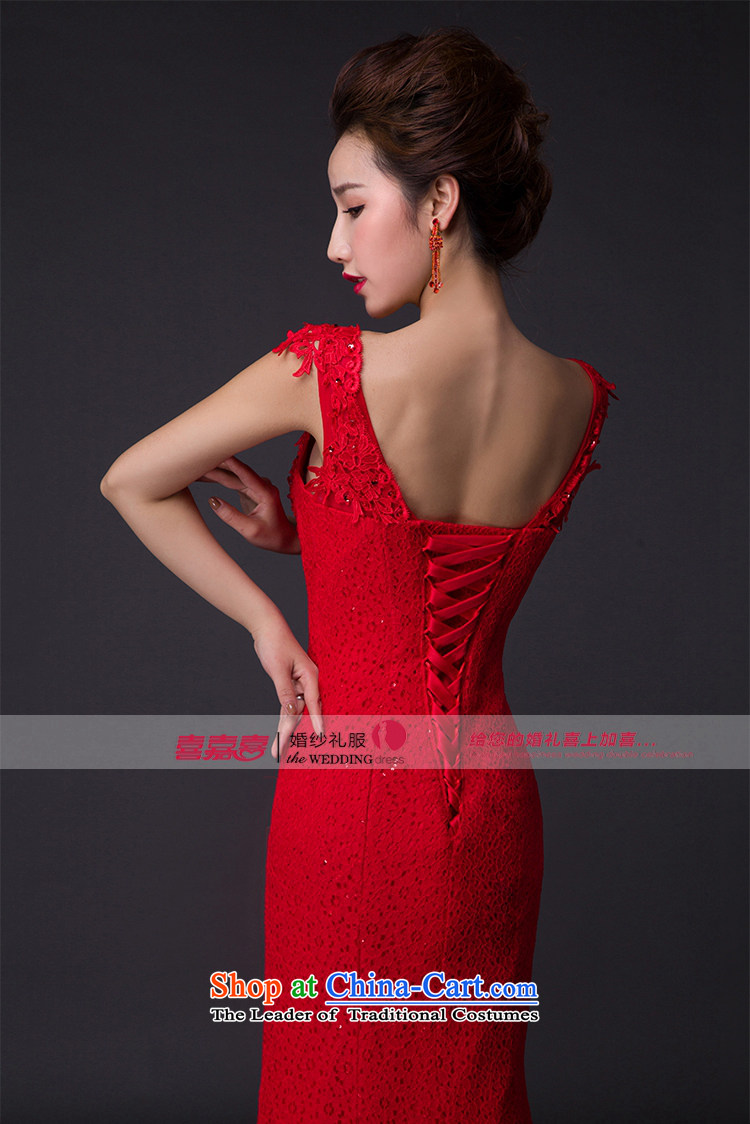 Hei Kaki 2015 new bows dress Korean crowsfoot shoulders evening dresses V-neck under the auspices of the annual concert dress skirt  P006 banquet chinese red XXL picture, prices, brand platters! The elections are supplied in the national character of distribution, so action, buy now enjoy more preferential! As soon as possible.
