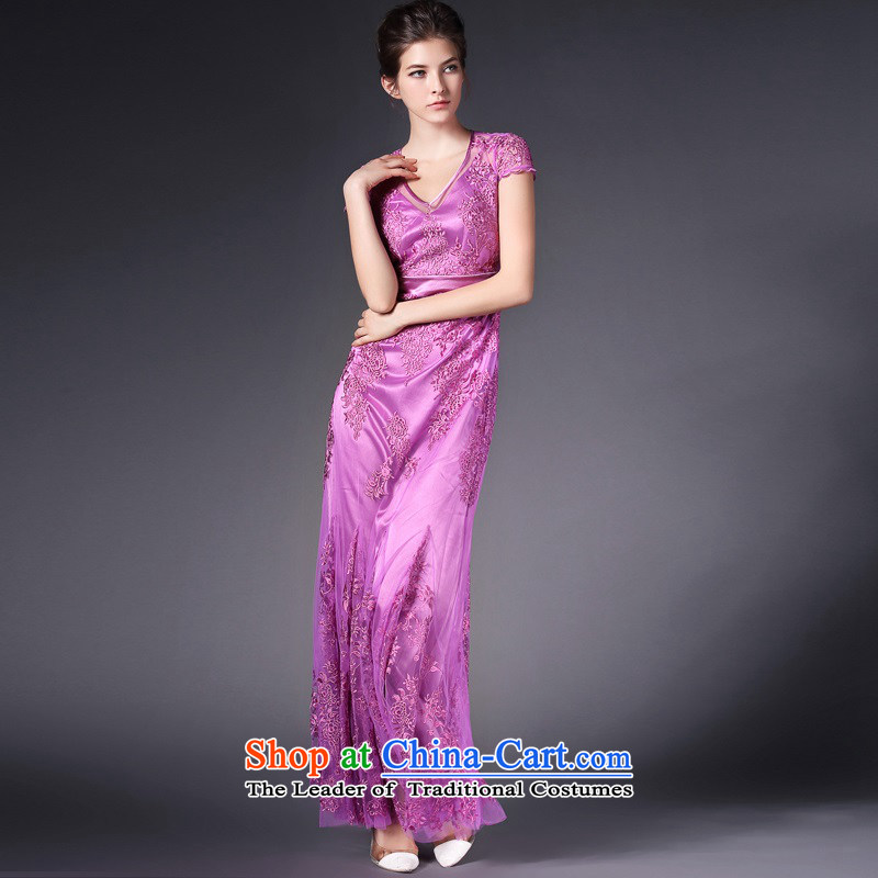 The OSCE Poetry Film 2015 new European and American Women's retro shoulder heavy industry embroidery package Sau San crowsfoot dresses wedding dress female purple annual meeting , Europe (oushiying poem) , , , shopping on the Internet