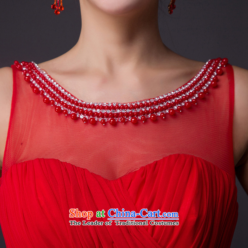 Hei Kaki 2015 new bows dress on drill pearl shoulders evening dresses V-neck under the auspices of the annual concert dress skirt  P005 banquet red , L, Hei Kaki shopping on the Internet has been pressed.