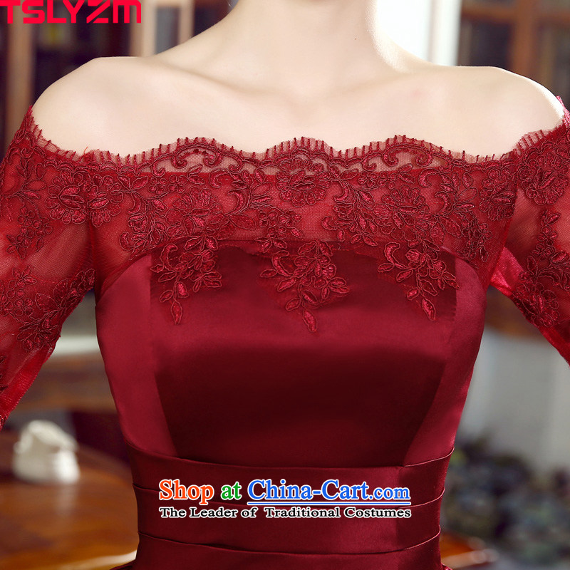 A bride evening dress tslyzm field shoulder wedding dress bows service, Sau San banquet meeting of persons chairing the dress dresses female satin back to door service new wine red Xxl,tslyzm,,, shopping on the Internet