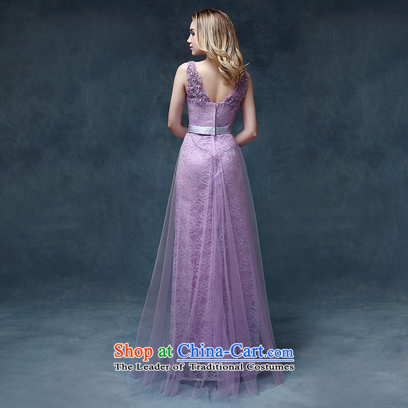 According to Lin Sha 2015 new marriages bows service long shoulders lace purple bridesmaid dress evening dress according to Lin, L, Color Picture Windsor shopping on the Internet has been pressed.