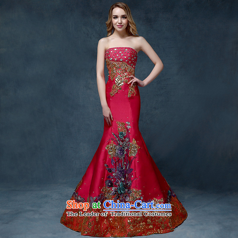 According to Lin Sha wedding dresses 2015 new stylish anointed chest red tail crowsfoot bows Service Bridal evening dress according to M, marriage banquet red Lin Sha , , , shopping on the Internet