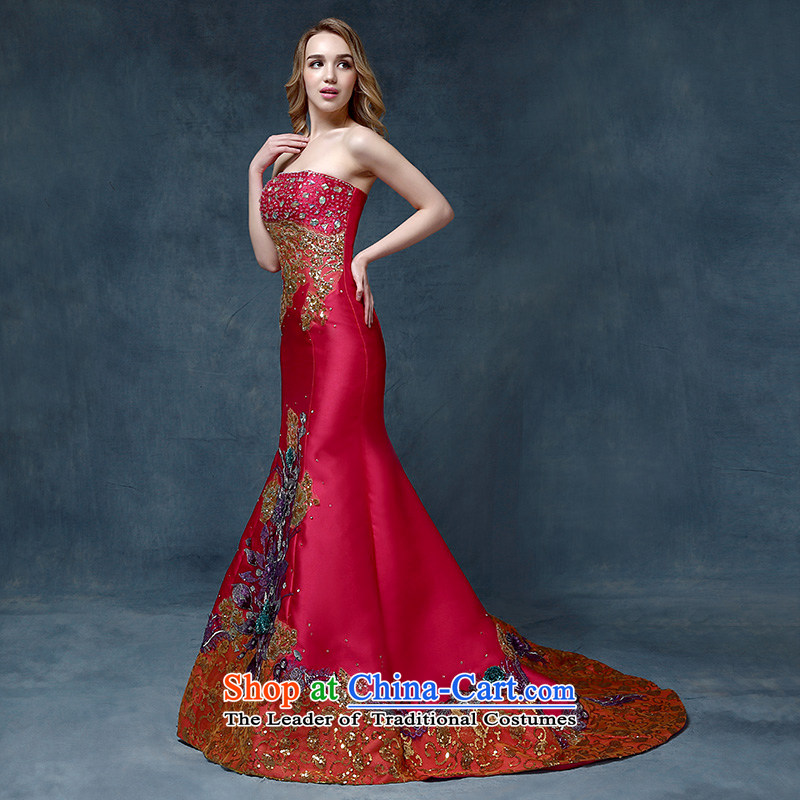 According to Lin Sha wedding dresses 2015 new stylish anointed chest red tail crowsfoot bows Service Bridal evening dress according to M, marriage banquet red Lin Sha , , , shopping on the Internet