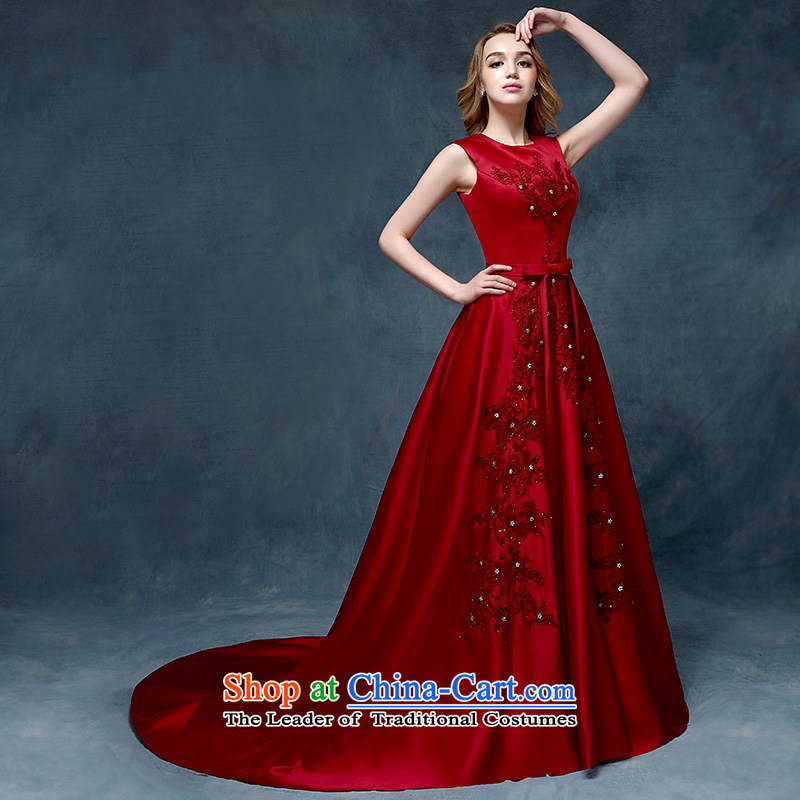 According to Lin sha fashionable 2015 new wine red dress skirt long evening crowsfoot married Sau San evening dresses bride bows wine red are code service, in accordance with rim sa shopping on the Internet has been pressed.