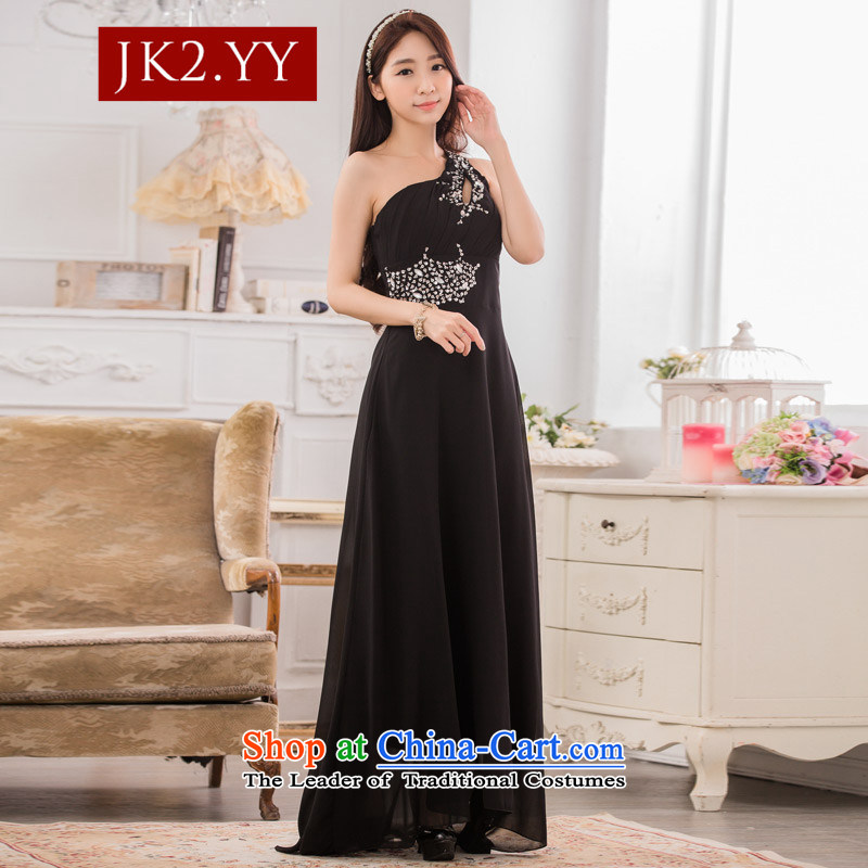  The auspices of Dinner show dresses JK2 stylish shoulder chiffon Pearl of the Staple manually long black dress code ,JK2.YY,,, are shopping on the Internet