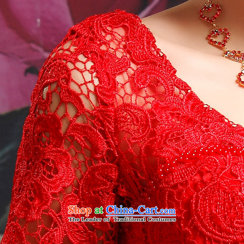 Recalling that hates makeup and bows services red long marriages V-Neck lace short-sleeved evening dress skirt 2015 NEW L13881 RED S, recalling that hates makeup and shopping on the Internet has been pressed.