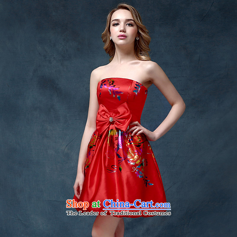 Evening Dress Short, 2015 New wedding dresses red bows Service Bridal Fashion Long Short of betrothal festival bridesmaid services according to Lin Sha red, L, , , , shopping on the Internet
