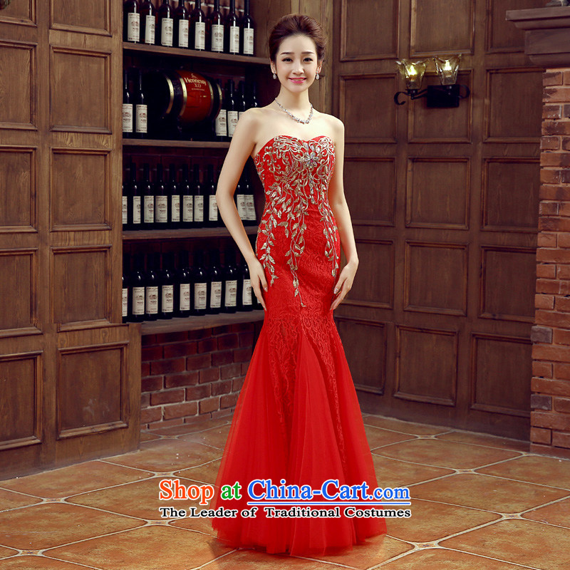 Time Syrian marriages bows services 2015 autumn and winter female new anointed chest long evening dresses red crowsfoot wedding dress Autumn Exhibition car models evening red XL, Syria has been pressed time shopping on the Internet