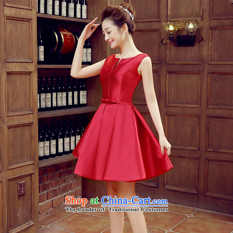 Syria banquet dress time 2015 New 2 short of Korean shoulder satin dress bridal dresses small bows to autumn and winter marriage wine red S time Syrian shopping on the Internet has been pressed.