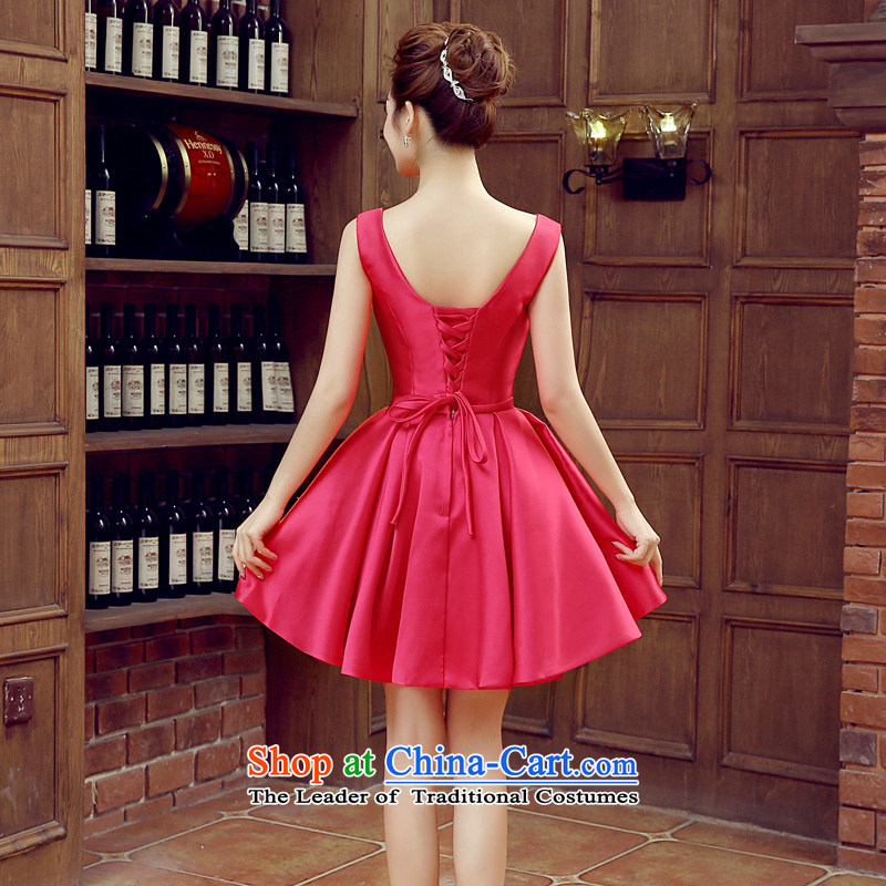 Syria banquet dress time 2015 autumn and winter new 2 short of Korean shoulder satin dress bridal dresses small bows of red uniform of marriage in the red XXL, time Syrian shopping on the Internet has been pressed.