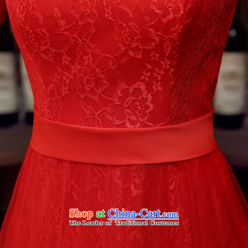 Time the new 2015 Syria neck cuff long red lace straps wedding dresses Bridal Services dress bows banquet dress autumn and winter time, Syria has been pressed red shopping on the Internet