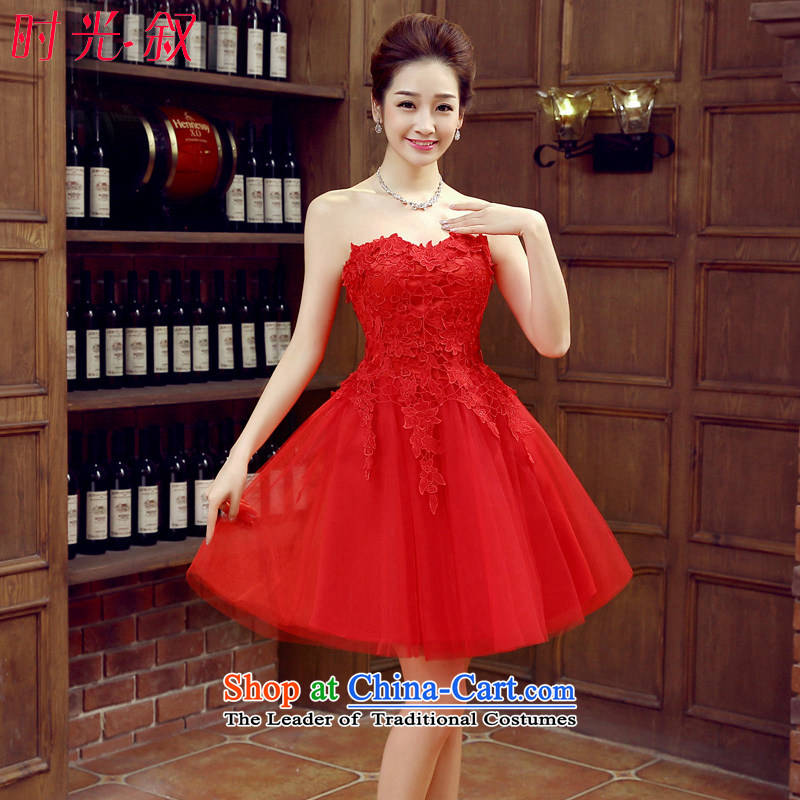 The Syrian brides short time, bows to?2015 new wedding dress code red autumn and winter and chest dress skirt bridesmaid dress female banquet evening dresses red?S