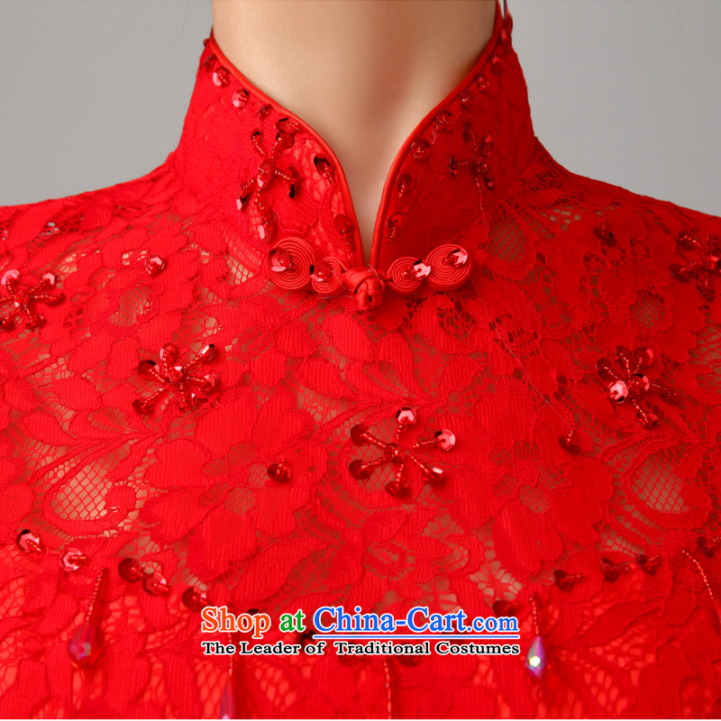 The Syrian Arab Republic 2015 autumn and winter time new wedding dresses marriages red bows to lace long stylish evening girl S time crowsfoot cheongsam red Syrian shopping on the Internet has been pressed.