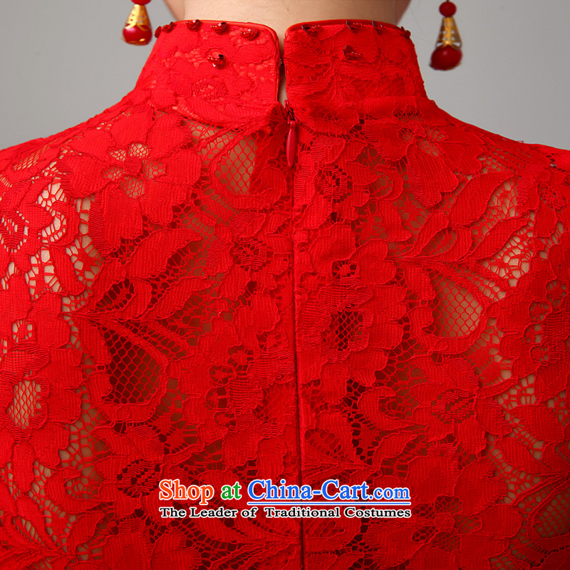 The Syrian Arab Republic 2015 autumn and winter time new wedding dresses marriages red bows to lace long stylish evening girl S time crowsfoot cheongsam red Syrian shopping on the Internet has been pressed.