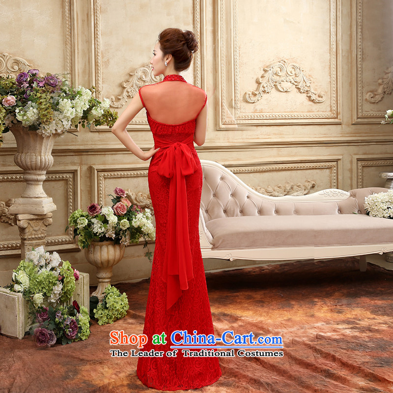 Time the new Syrian) 2015 autumn and winter bride bows and sexy dress uniform long Sau San banquet will vehicle exhibition will stay in Syria has been pressed red XL, online shopping