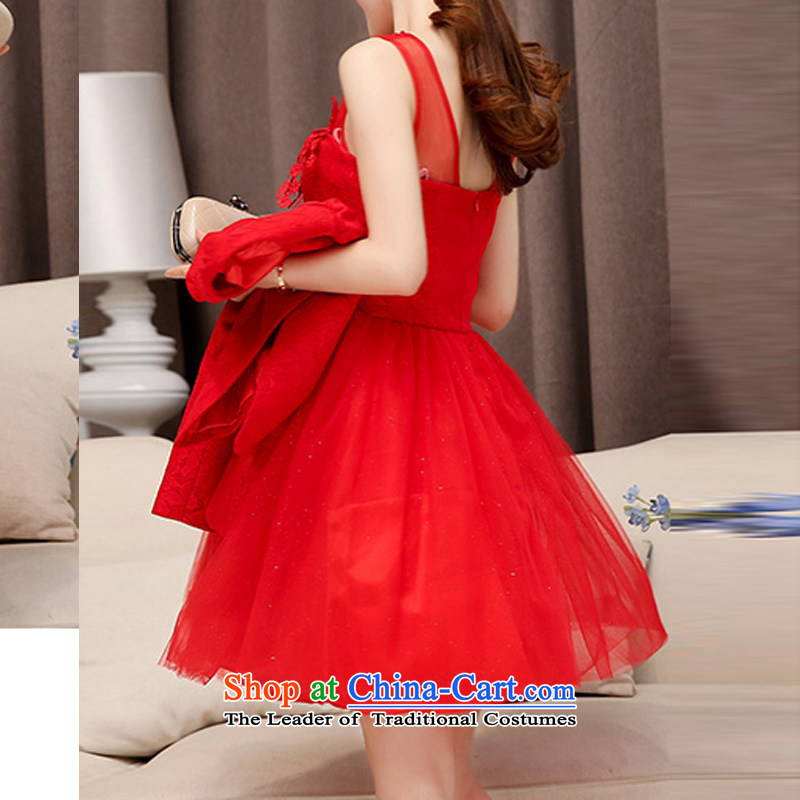 Cayman commercial population ceremony wedding dress women 2015 Summer new Korean fashion Sau San temperament two kits bride dress back door bows bridesmaids two kits dresses RED M Cayman peach silk gift shopping on the Internet has been pressed.