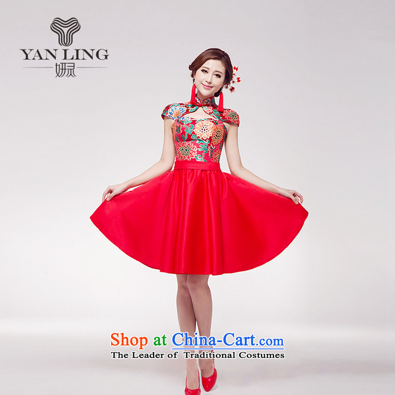 2015 new marriage bows services small red dress Chinese improved stylish Princess Bride short skirts femaleM