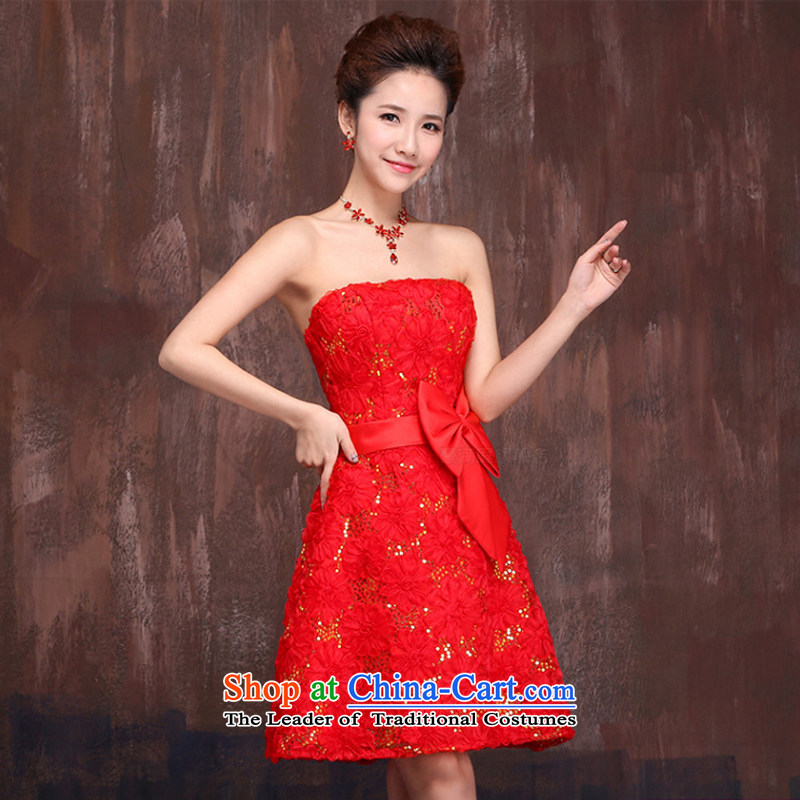 Wedding dresses in spring and autumn 2015 new marriages red short) bows services embroidery lace straps XXL, Charlene Choi spirit has been pressed dress shopping on the Internet