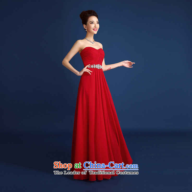 2015 new bride wedding dress bows to the spring and summer red anointed chest creases diamond dress female long marriages banquet dinner dress dark red XXL, Gil beautiful shopping on the Internet has been pressed.