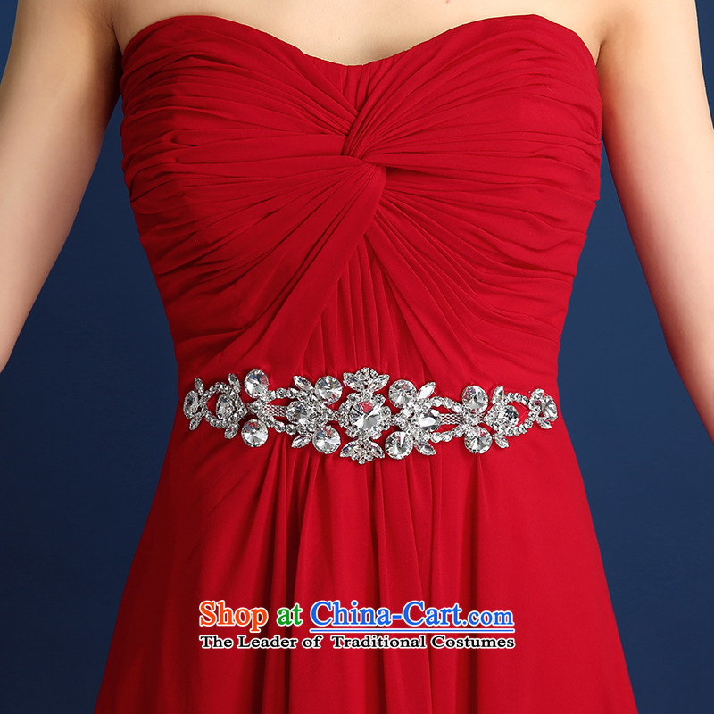 2015 new bride wedding dress bows to the spring and summer red anointed chest creases diamond dress female long marriages banquet dinner dress dark red XXL, Gil beautiful shopping on the Internet has been pressed.
