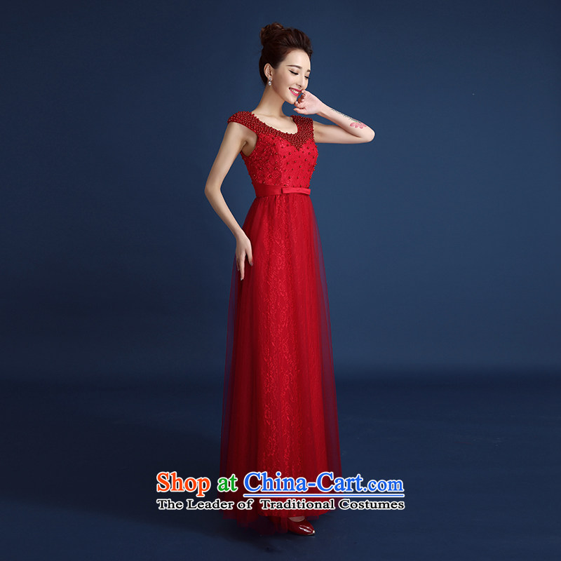 2015 new red lace a shoulder long bride toasting champagne dress service package shoulder Sau Chu Korean style spring and summer, Sau San deep red XL, Gil beautiful shopping on the Internet has been pressed.