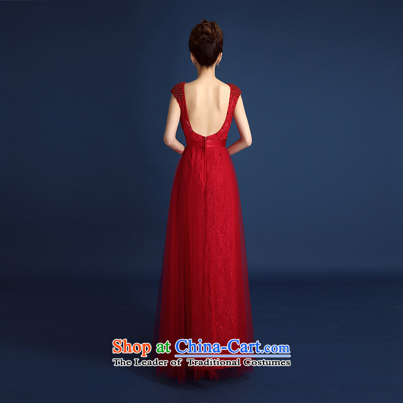 2015 new red lace a shoulder long bride toasting champagne dress service package shoulder Sau Chu Korean style spring and summer, Sau San deep red XL, Gil beautiful shopping on the Internet has been pressed.