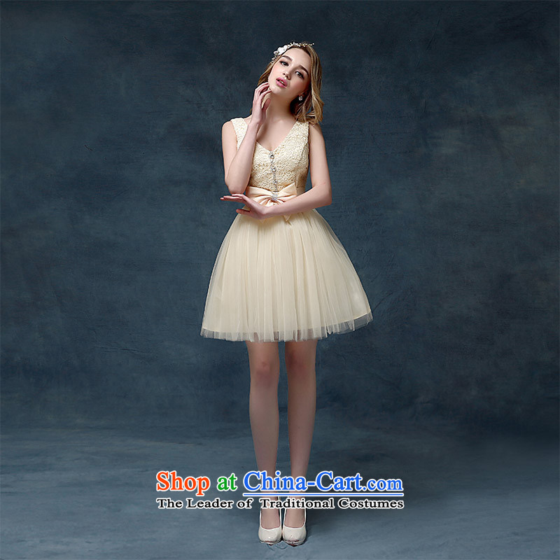 Evening dress New Korea 2015 short spring and summer, bows marriages stylish moderator dress dresses female champagne color according to Lin Sha , , , S, shopping on the Internet