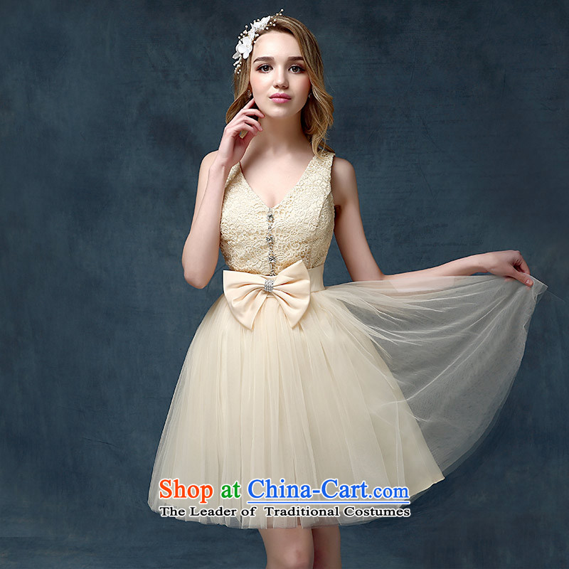 Evening dress New Korea 2015 short spring and summer, bows marriages stylish moderator dress dresses female champagne color according to Lin Sha , , , S, shopping on the Internet
