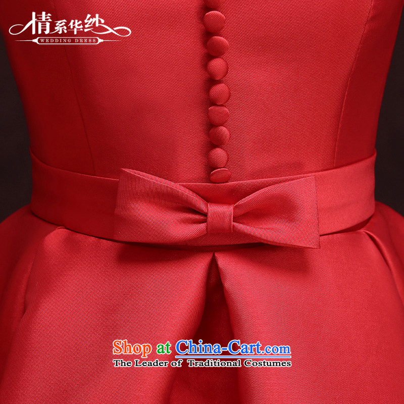 The feelings of Chinese spring and summer 2015 by the new bride upscale services Red Dress Short bows of video thin small dress skirt red marriage M Qing Hua yarn , , , shopping on the Internet