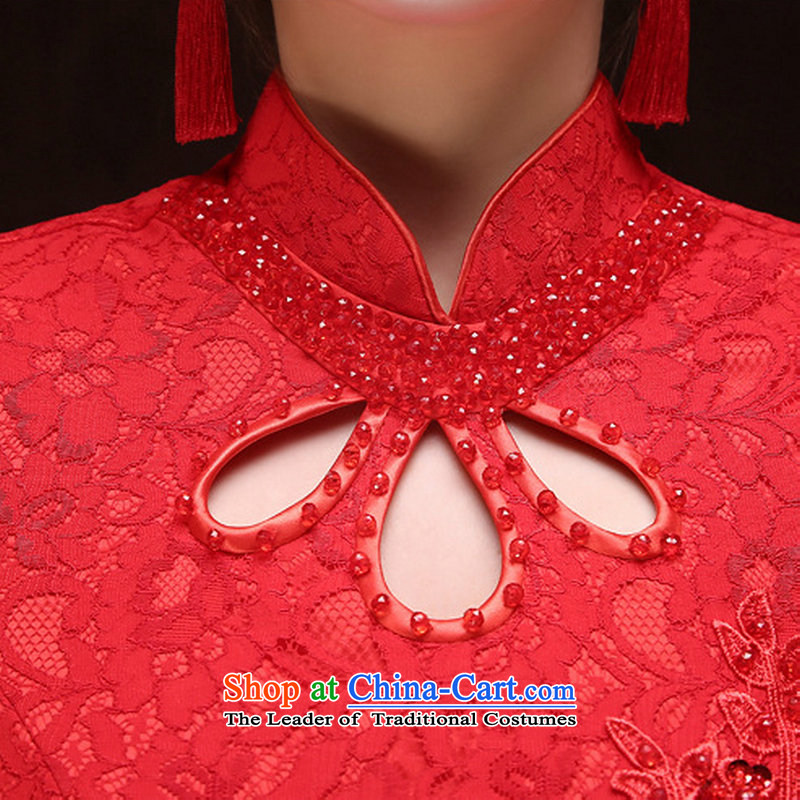 Optimize the New Korea 2015 Hong-version of the bride and the relatively short time of serving drink Sau San short-sleeved red lace dress ycf004 M, Optimize Hong shopping on the Internet has been pressed.
