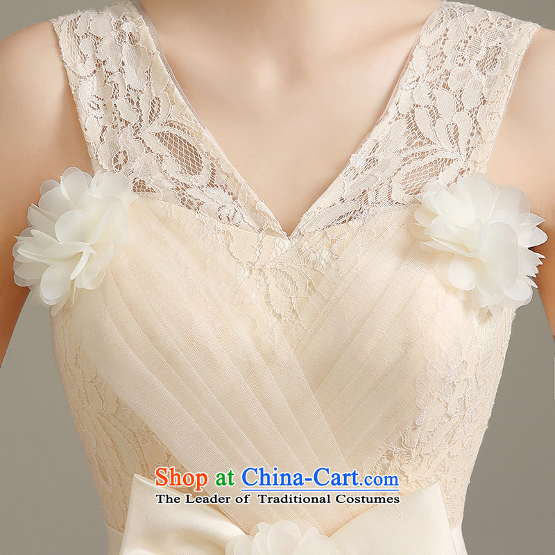 The 2015 summer HIV new bride evening dresses Marriage won version V-Neck shoulders lace bows services manually flowers bow tie A15BL02 Sau San White M ( 2.0 feet ) of waist miele shopping on the Internet has been pressed.