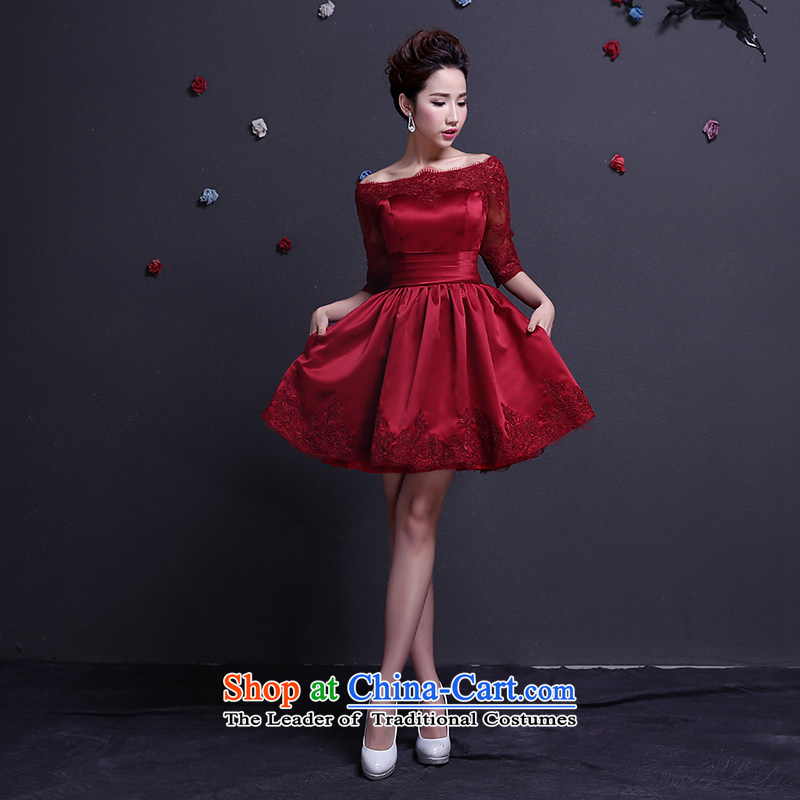 The dumping of the wedding dress bows Service Bridal 2015 Spring red short of a marriage dress field in the shoulder of short-sleeved gown pocket dress Sau San video wine red XS, thin dumping of wedding dress shopping on the Internet has been pressed.