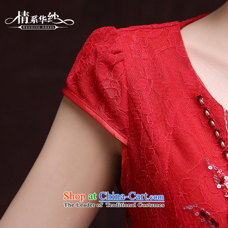 Qing Hua 2015 new short yarn, red marriages wedding dresses bows bridesmaid services serving the word evening dress shoulder of autumn and winter female red XXL, Qing Hua yarn , , , shopping on the Internet