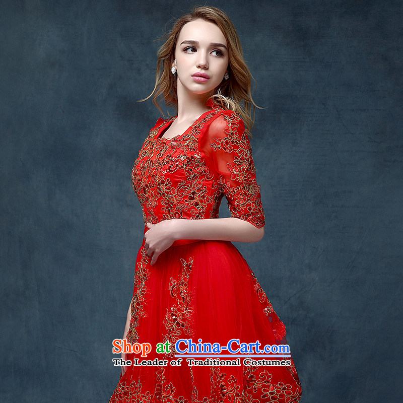 According to Lin Sha Wedding Dress Summer 2015 new marriage bows evening dresses long bright red banquet stage performances to the spring and summer Female dress according to Lin Sha Red XL, , , , shopping on the Internet
