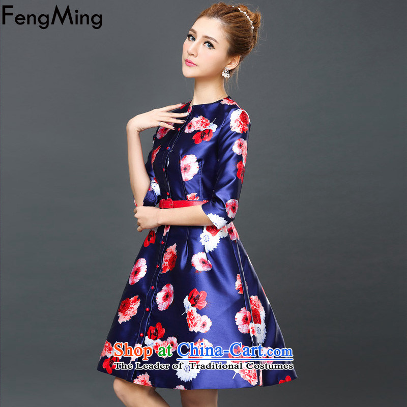 Hsbc Holdings plc Ming Large Stamp dress in cuff graphics, large numbers of Sau San thin dresses autumn 2015 new) Blue XL, HSBC Holdings plc (fengming ming) has been pressed shopping on the Internet
