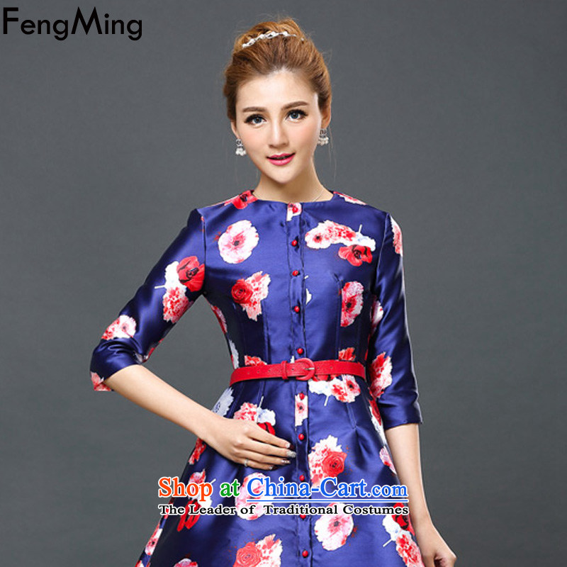 Hsbc Holdings plc Ming Large Stamp dress in cuff graphics, large numbers of Sau San thin dresses autumn 2015 new) Blue XL, HSBC Holdings plc (fengming ming) has been pressed shopping on the Internet