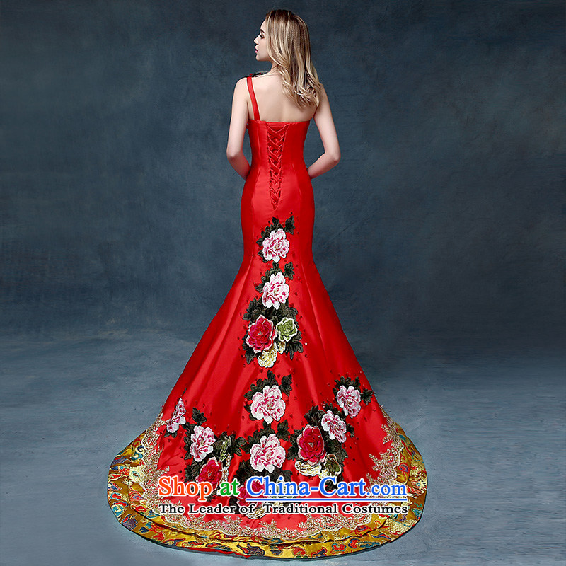 According to Lin Sa 2015 Spring/Summer new shoulder embroidery marriages evening dresses China wind crowsfoot bows services under the auspices of dress according to Lin sha red s , , , shopping on the Internet