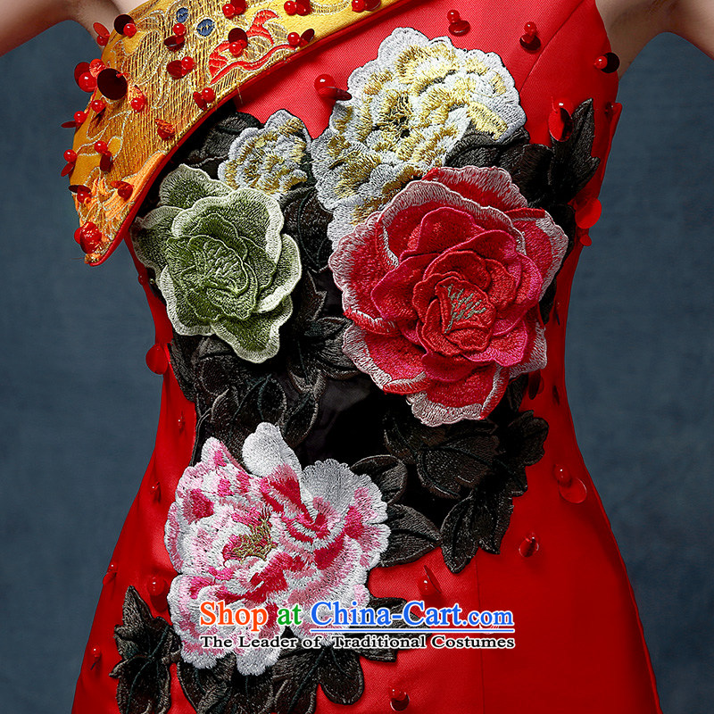 According to Lin Sa 2015 Spring/Summer new shoulder embroidery marriages evening dresses China wind crowsfoot bows services under the auspices of dress according to Lin sha red s , , , shopping on the Internet