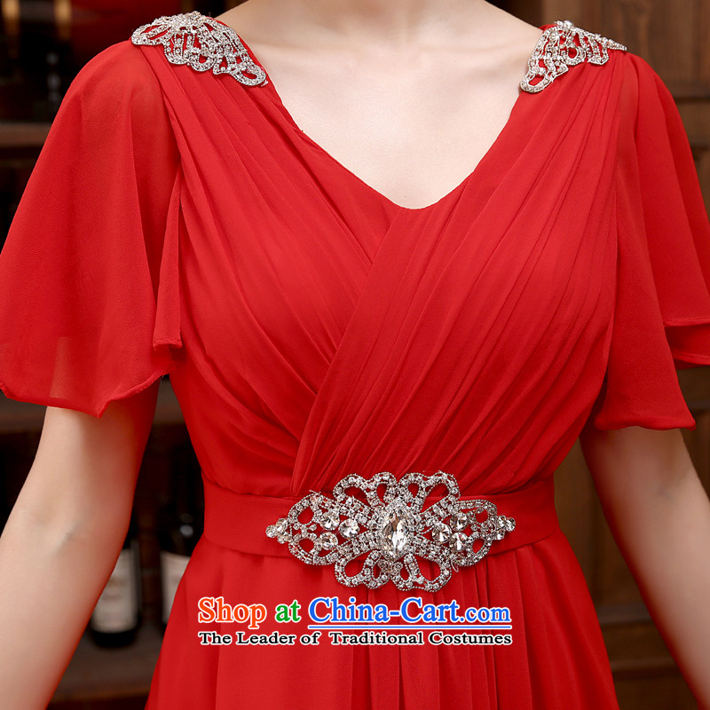 Rain-sang Yi marriages bows to the new shoulders stylish red long evening dresses hotel banquet dresses elegant parquet drill length dress LF218 XXL, Red rainstorm still Yi shopping on the Internet has been pressed.