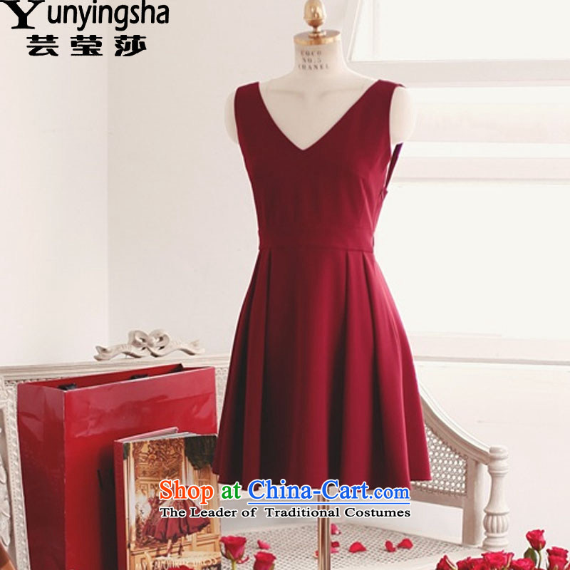 Yun-ying sa 2015 Summer new strap and sexy back deep V-Neck Bow Tie dress dresses nightclubs replacing gift pack L9112 deep red , L, Hsu Ying sa shopping on the Internet has been pressed.