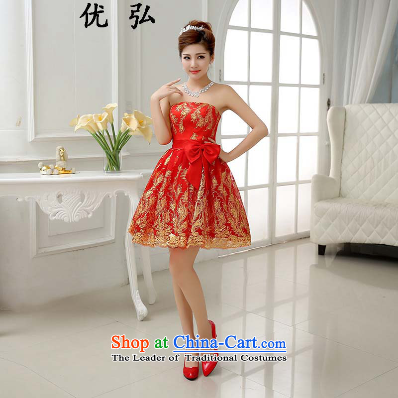 Optimize the new 2015 Hong-marriages bows banquet Korean Won Version Bow Ties On-chip short dress lace bridesmaid small dress ycf010 S
