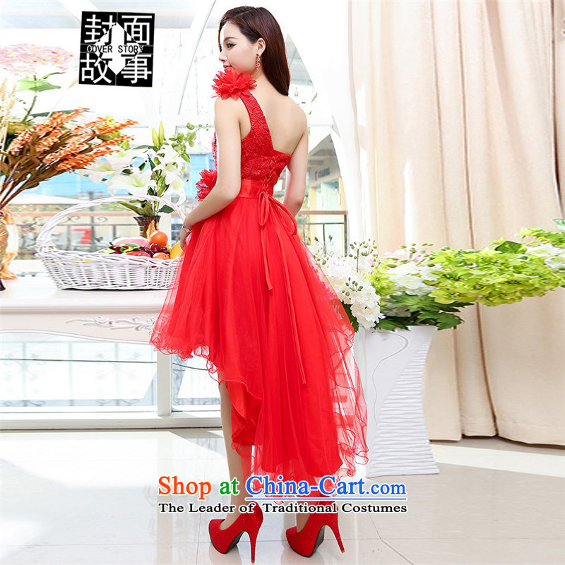 Cover Story 2015 new single large bride with shoulder bride respectfully tea Dress Short bows of wedding dresses RED M Cover Story (COVER) SAYS shopping on the Internet has been pressed.