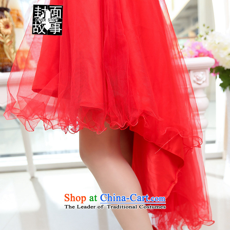 Cover Story 2015 new single large bride with shoulder bride respectfully tea Dress Short bows of wedding dresses RED M Cover Story (COVER) SAYS shopping on the Internet has been pressed.