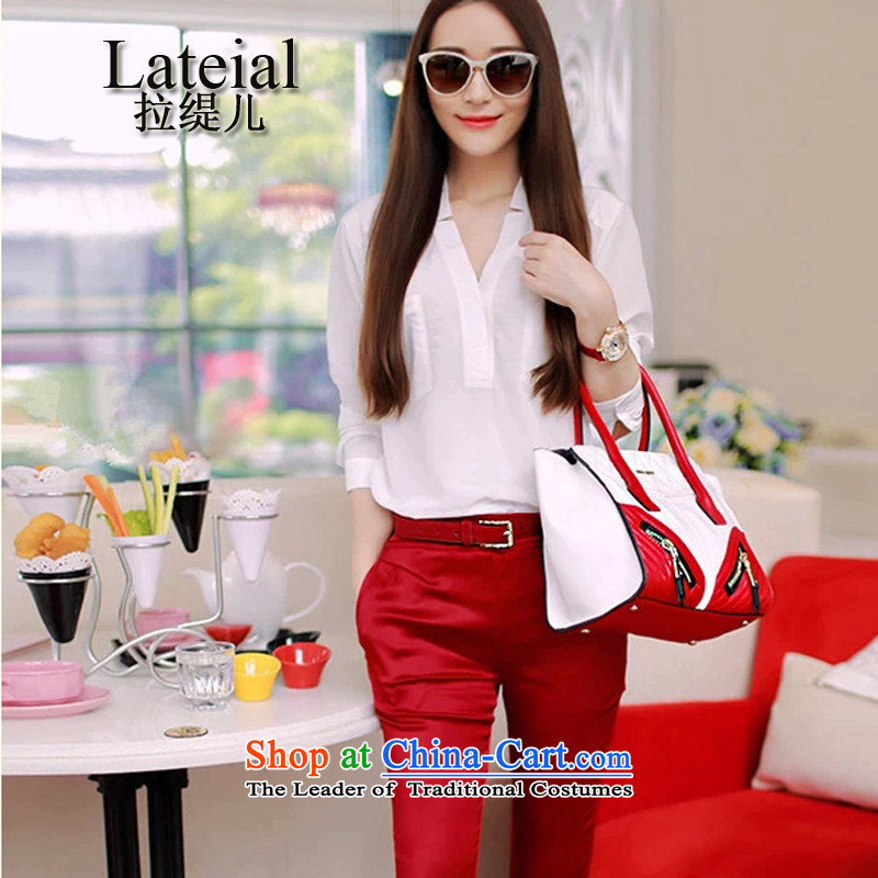 Pull economy-summer 2015 new western spring women white shirt + castor trouser press kit two of the aristocratic noble red , L-down economy (lateial) , , , shopping on the Internet