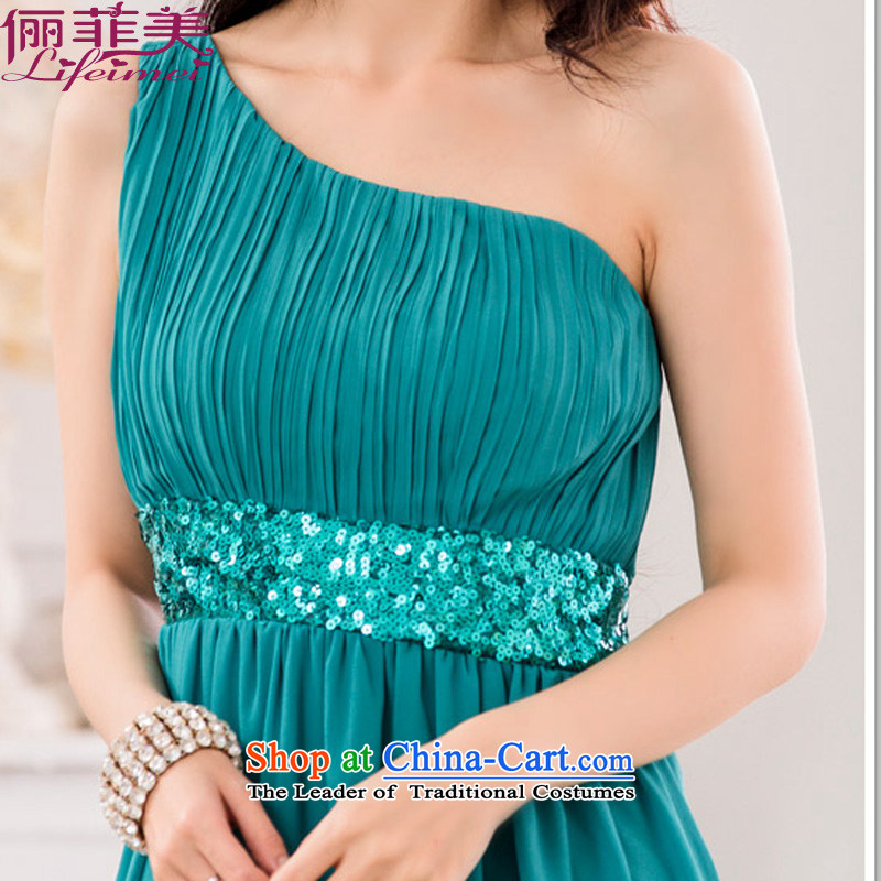 158 and Ultra Single shoulder higher waist Foutune of graphics and slender version chiffon evening dress code manually staple Mun-zhuhai goddess van dresses green will  F 85-115, 158 for and , , , shopping on the Internet