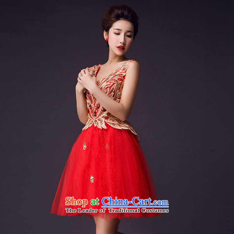 Toasting Champagne Service of 2015 Summer bride wedding dress red shoulders V for small dress women short skirts web redXL